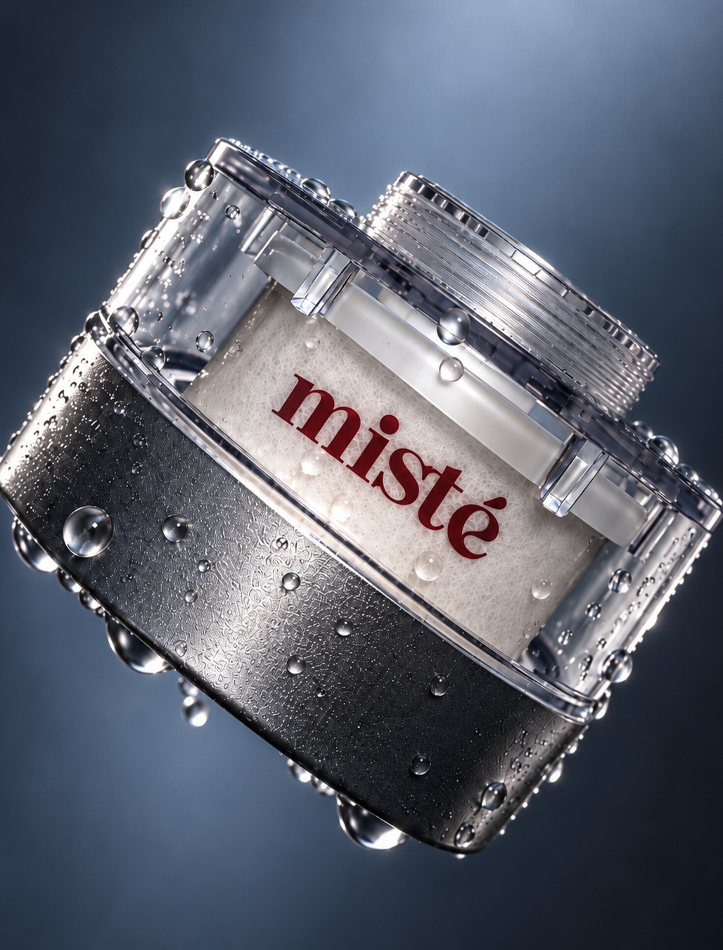 Misté faucet filter with water droplets