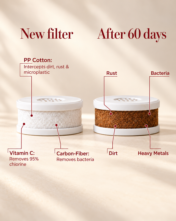 Misté replacement filter – new vs. after 60 days of use